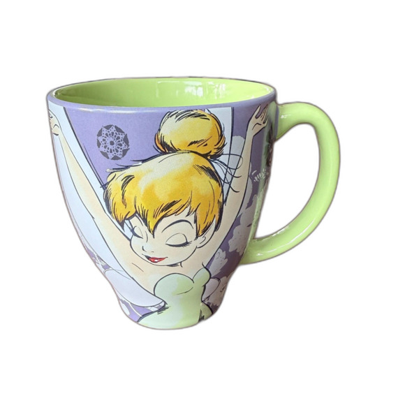 Disney Tinker Bell Ceramic Mug Peter Pan Purple Floral Coffee Cup - Picture 2 of 7